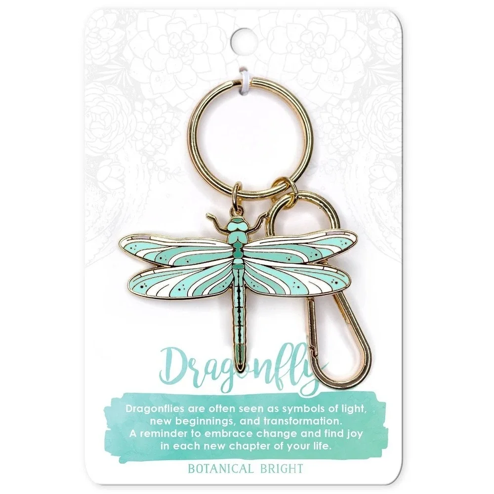 Dragonfly Enamel Keychain with Key Clip -‎ Gold Plated Insect & Nature Accessory